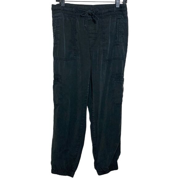 American Eagle Cargo Pants Womens Small Black Jogger Pull On Elastic Waist Tie - Picture 2 of 10